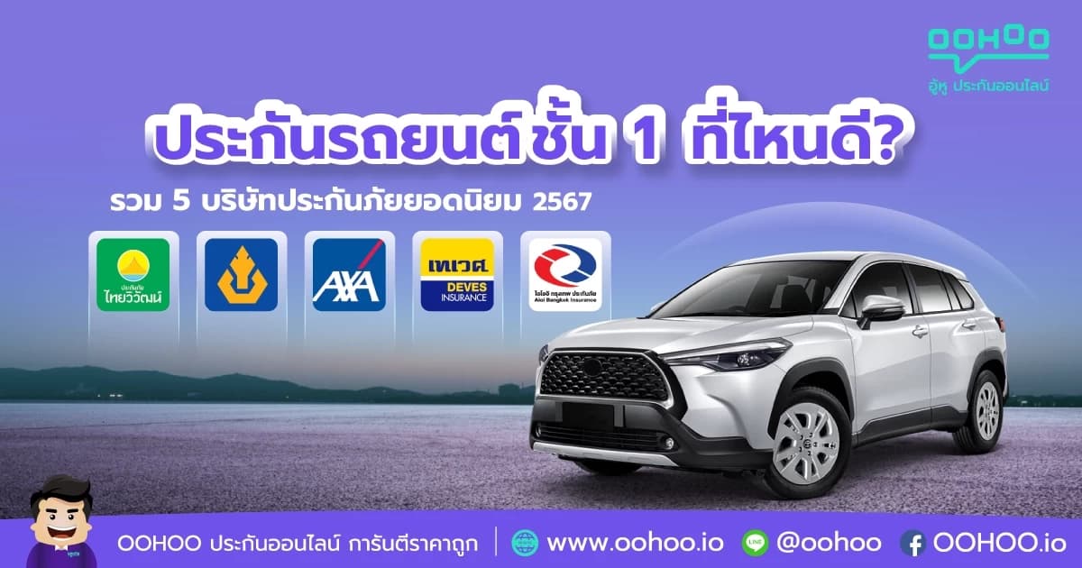 ประกันรถยนต์ชั้น 1 ที่ไหนดี? แนะนำ 5 บริษัทประกันภัยยอดนิยม